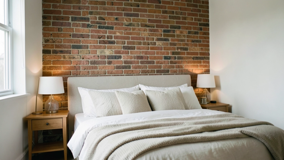 cegła w sypialni
