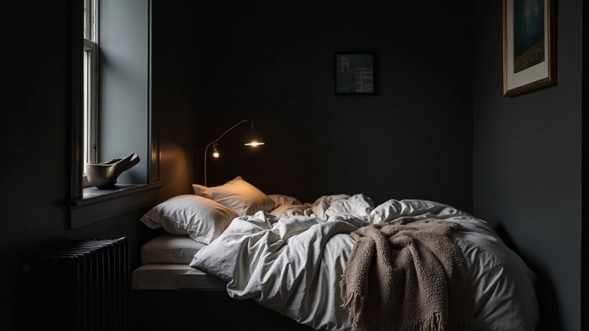 Czarne ściany w sypialni