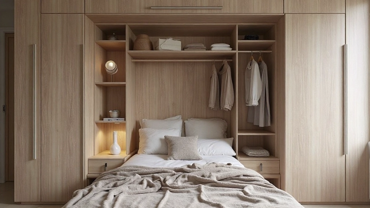 garderoba w sypialni za ścianką
