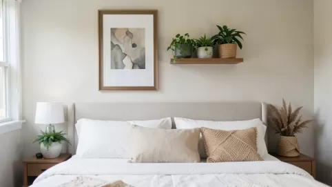 Aranżacja ściany nad łóżkiem w sypialni