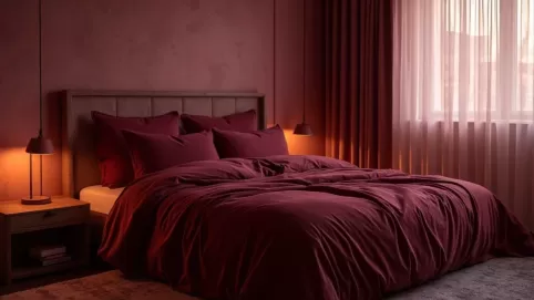 bordowa sypialnia