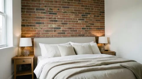 cegła w sypialni