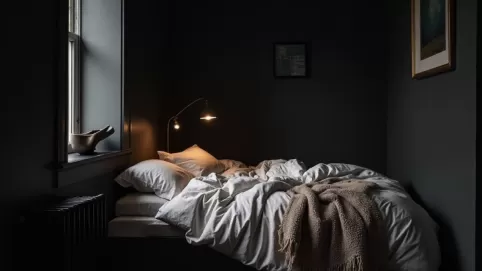 Czarne ściany w sypialni