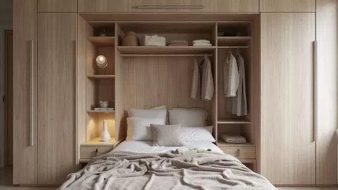 garderoba w sypialni za ścianką