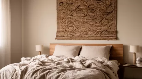 gobelin na sciane w sypialni