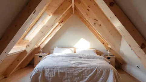 lamele na skosie w sypialni