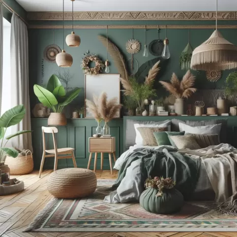 Sypialnia Boho Zielona