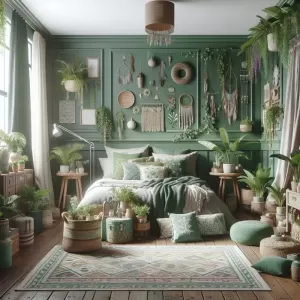Sypialnia W Stylu Boho Zieloną