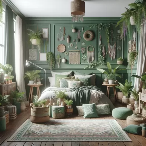 Sypialnia W Stylu Boho Zieloną