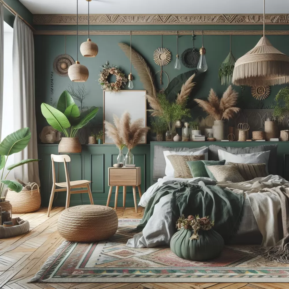 Sypialnia Boho Zielona