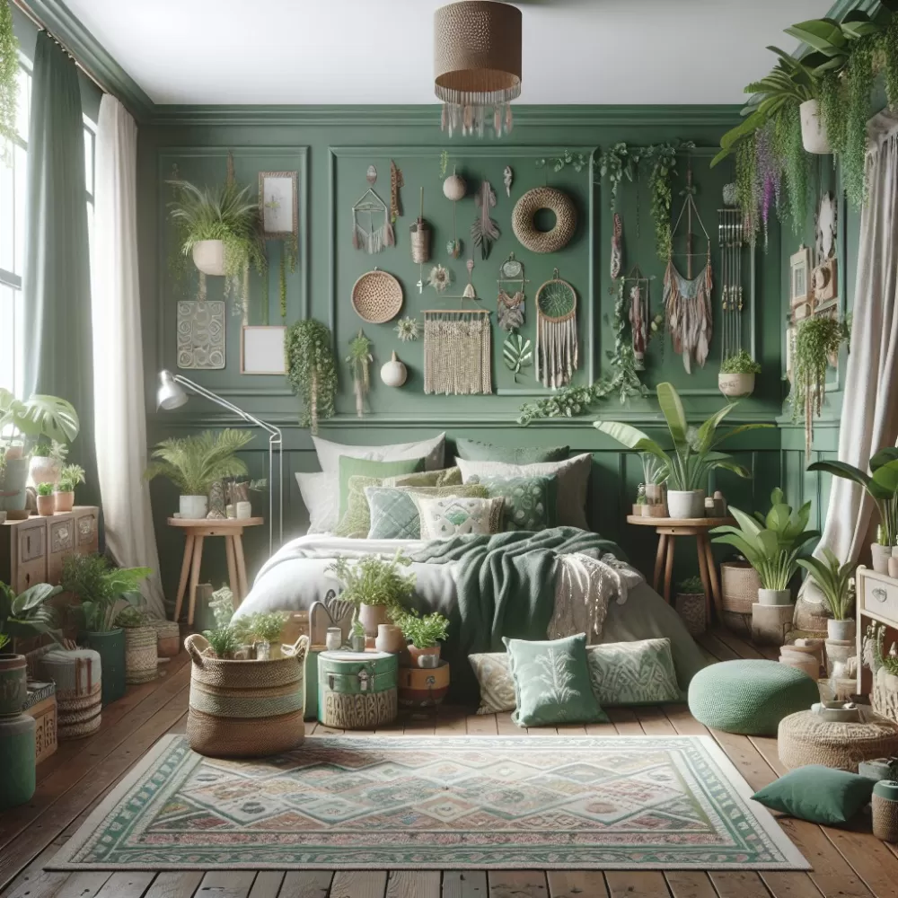 Sypialnia W Stylu Boho Zieloną