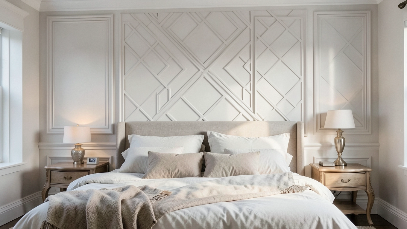 Sztukaterie na ścianie w sypialni